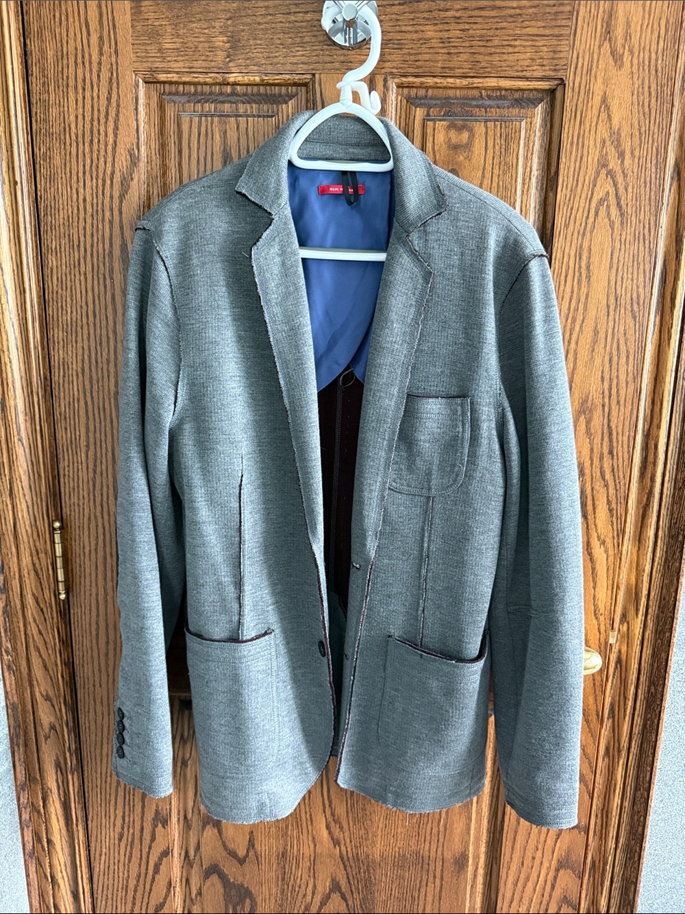 Men's Gray Knit Sport Coat with Blue Lining
